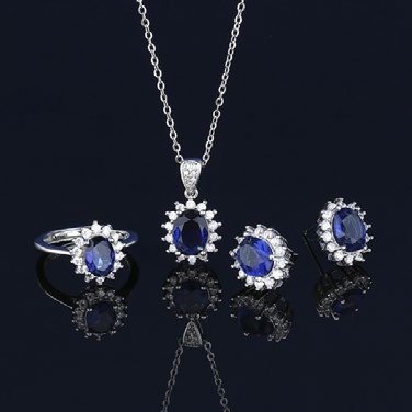 Zircon Stone Pendant Set Blue